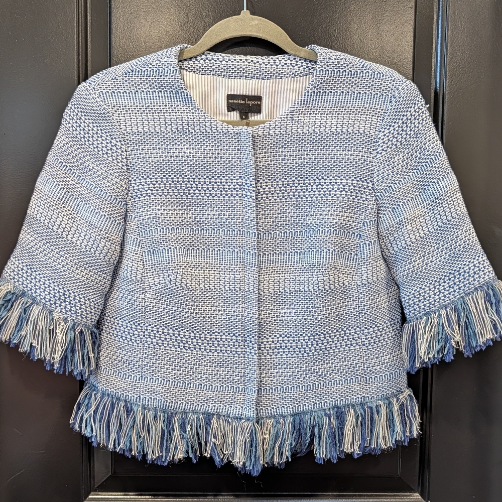 Nanette Lepore Cropped Blazer Jacket with Fringe